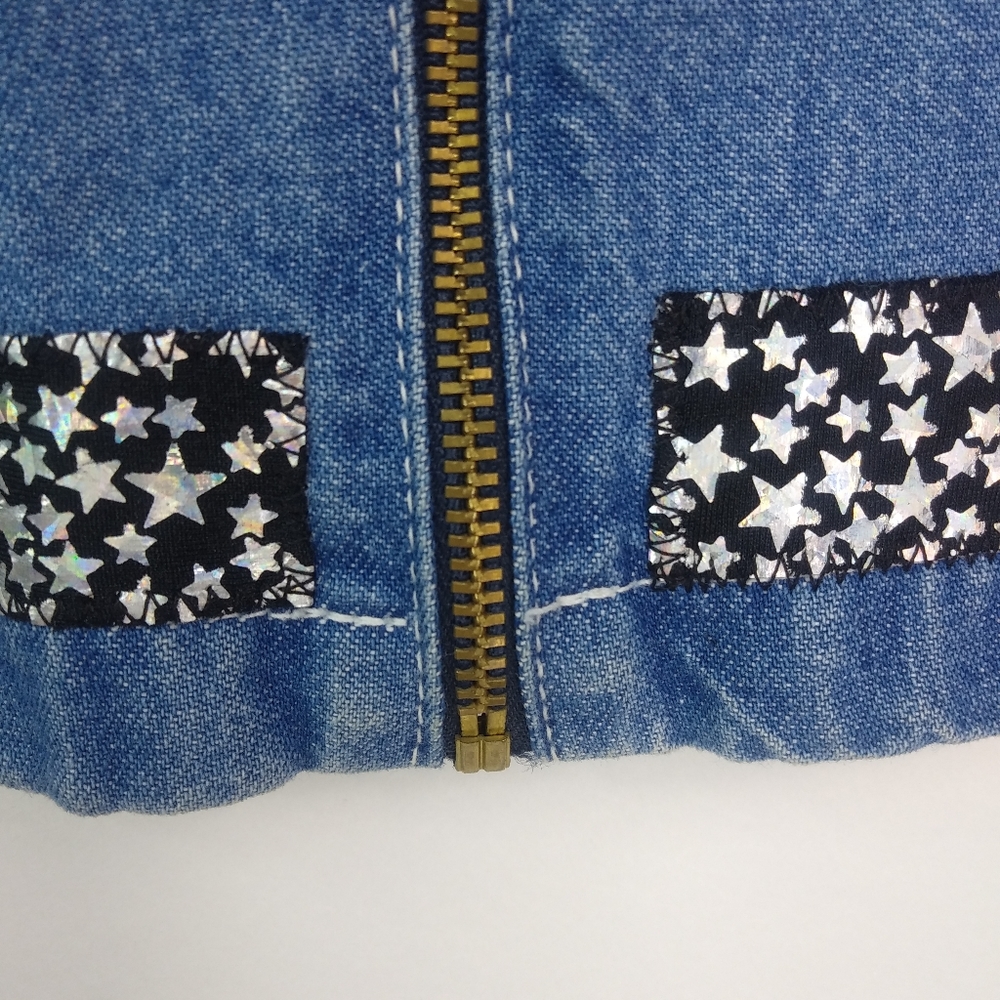 MARSHA 14 Big Girls Silver Leopard Star Jeans Zip Vest Kids - Picture 4 of 11